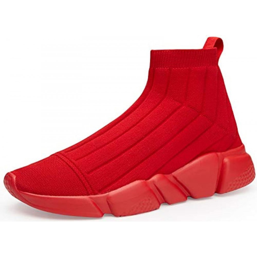 Men's Running Shoes Breathable Knit Slip On Sneakers Lightweight Athletic Shoes Casual Sports Shoes All Red